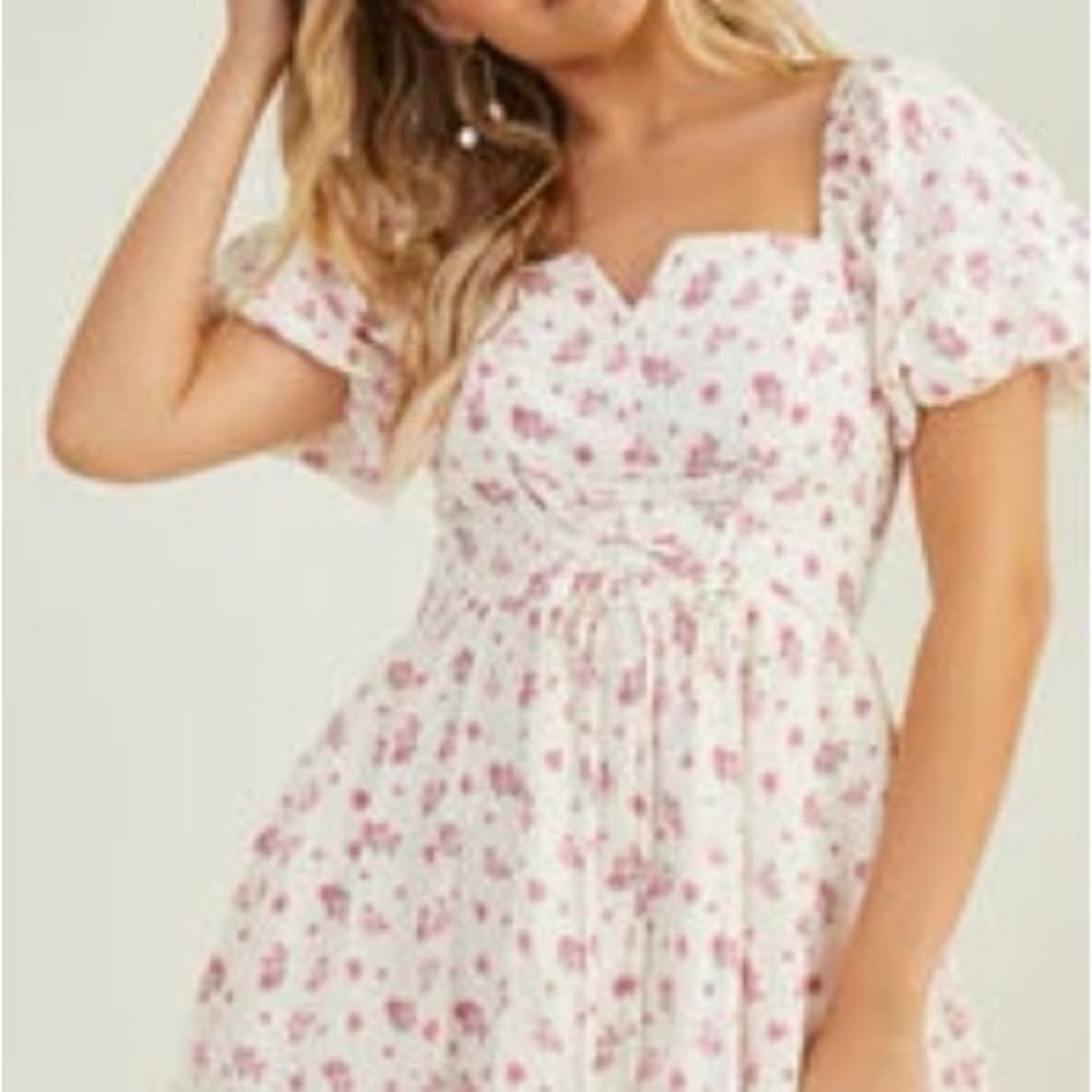 Altar'd State White and Pink Floral Mini Dress